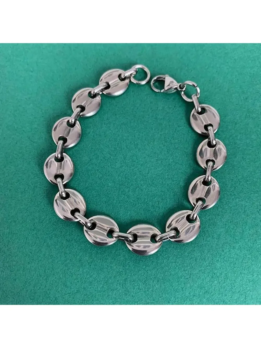 Y2k Cyber Vintage style Coffee Bean Stainless Steel Silver Bracelet. High